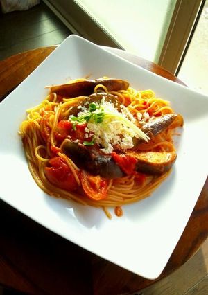 丸ナスとカッテージチーズのトマトパスタ-レシピのメイン写真