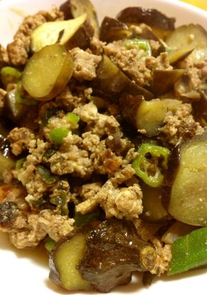 挽肉、茄子、オクラの生姜味噌炒め-レシピのメイン写真