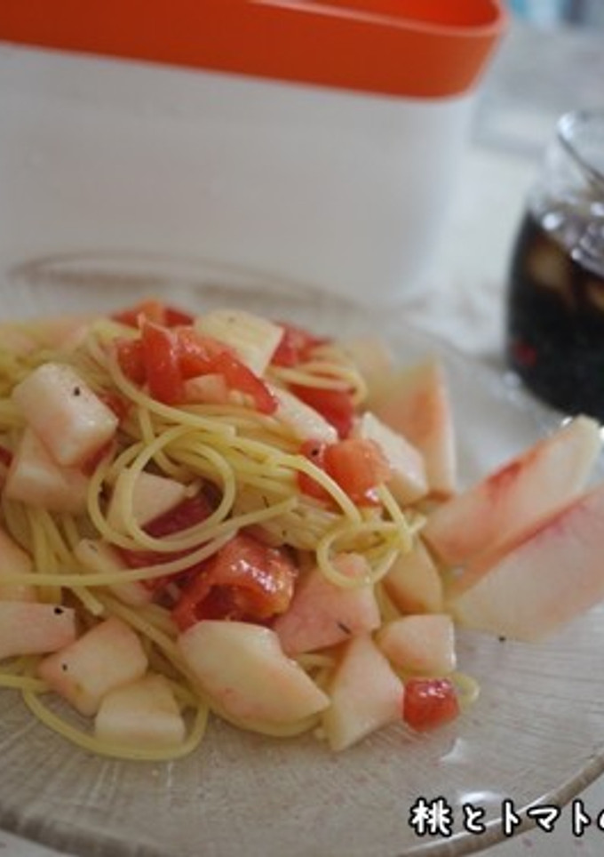 桃とトマトの冷製パスタ　ルクエで。-レシピのメイン写真