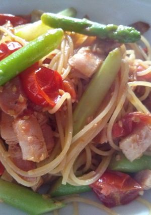 ベーコンとアスパラのトマトパスタ-レシピのメイン写真