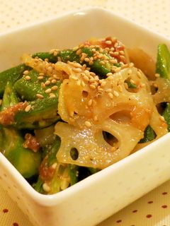 オクラと蓮根の梅わさび胡麻和え-レシピのメイン写真