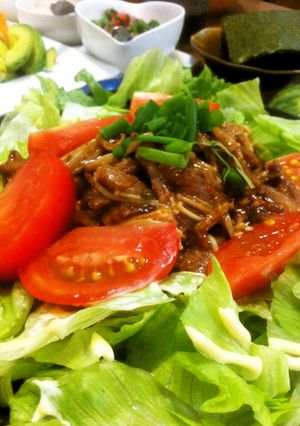 牛薄切り肉ときのこの甘辛サラダ-レシピのメイン写真