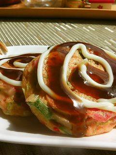 オクラと紅ショウガのピンクなお好み焼き♬-レシピのメイン写真