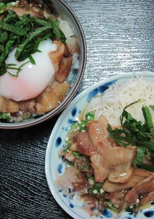 オクラと豚バラ元気丼とぶっかけソーメン-レシピのメイン写真
