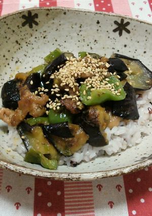 簡単!なすと豚肉の甘辛味噌丼-レシピのメイン写真
