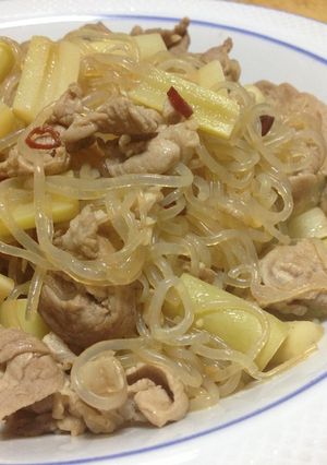 たけのこ、しらたきと豚肉のにんにく醤油-レシピのメイン写真
