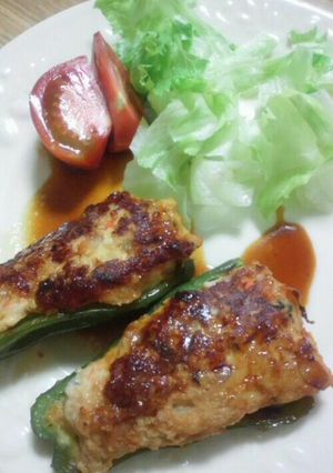 ピーマンの肉詰～ふんわりつくね照り焼き風-レシピのメイン写真