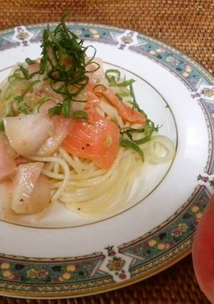 桃とサーモンの冷製パスタ♪-レシピのメイン写真