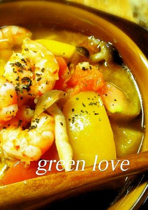 簡単美味♪海老と夏野菜のアヒージョ☆-レシピのメイン写真
