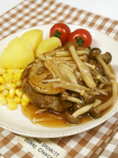 れんこんハンバーグ♪きのこあんかけ-レシピのメイン写真