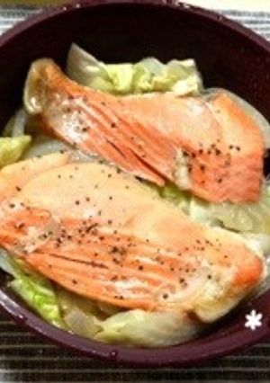 シリコンスチーマー鮭の野菜蒸し(麺つゆ)-レシピのメイン写真