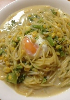 残ったコーンスープでスープパスタ-レシピのメイン写真
