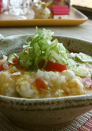 トマトとオクラと卵の優しいお味の雑炊❤-レシピのメイン写真