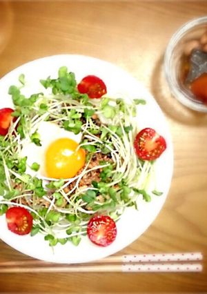 とろ～り卵のサバ味噌かいわれうどん。-レシピのメイン写真