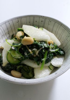 きゅうり梨モロヘイヤ水煮大豆de酢の物-レシピのメイン写真