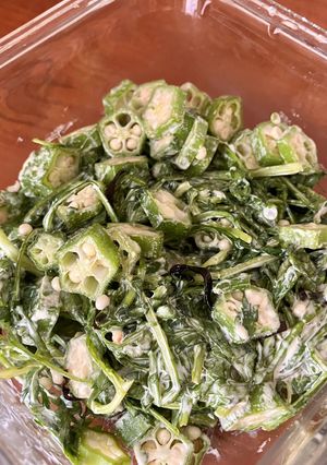 茹でない！オクラと春菊の塩昆布マヨ🎵-レシピのメイン写真