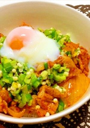 温玉のせ♡ネバトロ豚キム丼-レシピのメイン写真