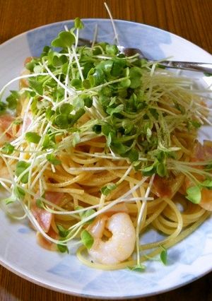 カイワレのせ☆海老とベーコンのパスタ-レシピのメイン写真