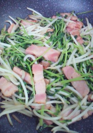豆苗とモヤシとベーコンの炒め物-レシピのメイン写真