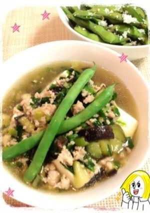 茄子鶏そぼろネギ餡掛け 枝豆豆腐-レシピのメイン写真