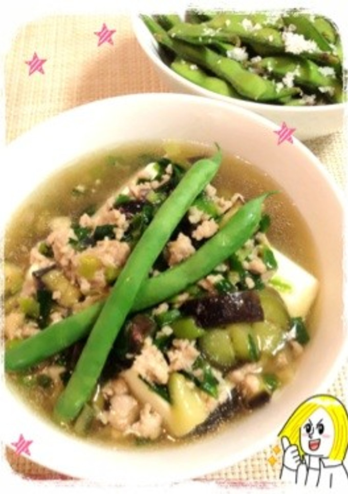 茄子鶏そぼろネギ餡掛け 枝豆豆腐-レシピのメイン写真