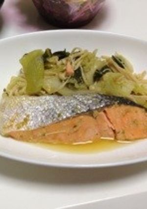 塩鮭の野菜たっぷり電子レンジ圧力鍋蒸し-レシピのメイン写真