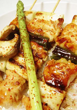 鶏胸肉焼き鳥丼 焼き野菜添え♪-レシピのメイン写真