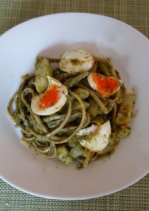 ゆで卵とポテトのバジルソースパスタ-レシピのメイン写真