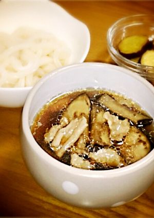 茄子と鶏皮の甘辛つけうどん。-レシピのメイン写真