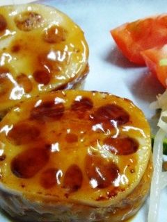 レンコンの挽肉はさみ焼き テリヤキソース-レシピのメイン写真