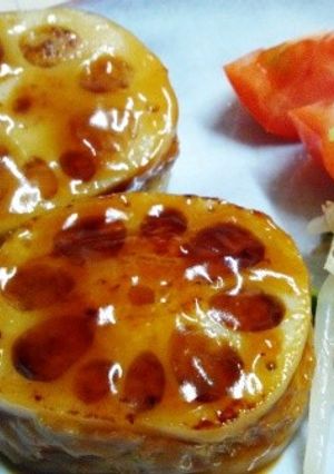 レンコンの挽肉はさみ焼き　テリヤキソース-レシピのメイン写真
