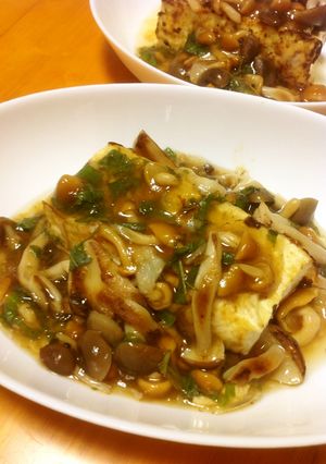 焼き豆腐の2種キノコあんかけ-レシピのメイン写真