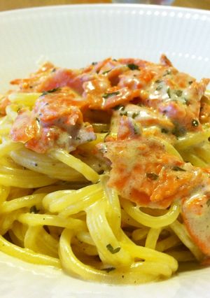 サーモン入りクリームソースのスパゲティ-レシピのメイン写真