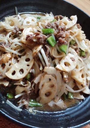 ＊蓮根と四角豆の牛肉中華風炒め＊-レシピのメイン写真