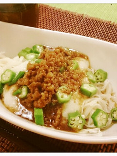 鶏挽き肉☆オクラ&とろろ☆そうめん-レシピのメイン写真
