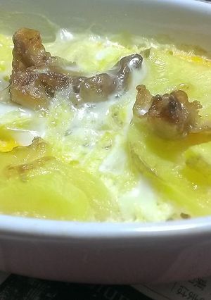 卵かけポテトグラタン(お皿で調理☆)-レシピのメイン写真