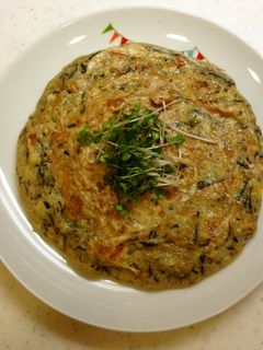 フライパンで☆梅マヨだれひじきお好み焼き-レシピのメイン写真
