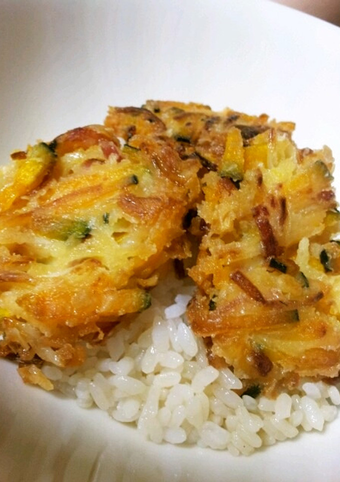 かぼちゃと玉ねぎとハムのかきあげ丼-レシピのメイン写真
