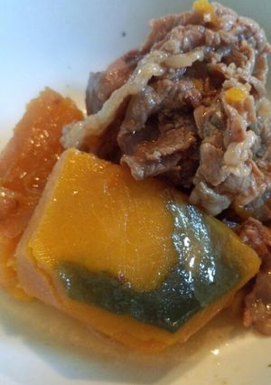 甘くて美味しいかぼちゃと牛肉煮-レシピのメイン写真