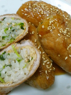 運動会★豆苗ごはんの肉巻き稲荷-レシピのメイン写真