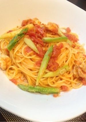 海老とアスパラのトマトクリームパスタ-レシピのメイン写真