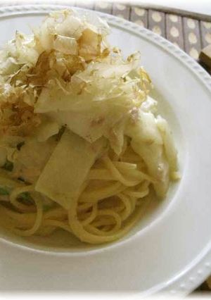 ツナと白菜の豆乳スパゲティー 鰹節風味-レシピのメイン写真
