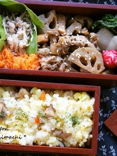 蓮根と豚肉の甘辛炒め。のお弁当-レシピのメイン写真