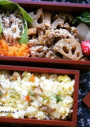 蓮根と豚肉の甘辛炒め。のお弁当-レシピのメイン写真