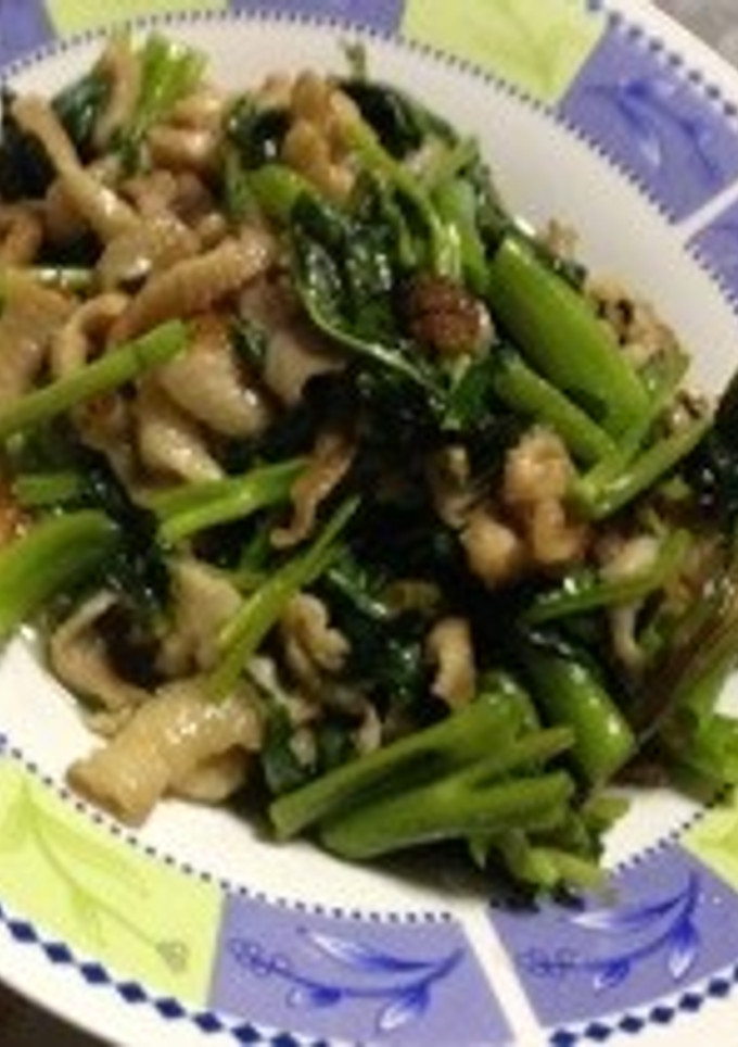 空心菜と鶏皮の炒めもの-レシピのメイン写真
