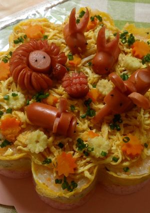 子供向けバースデー寿司(大草原の動物達)-レシピのメイン写真