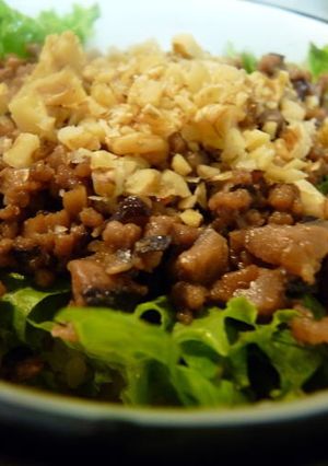合挽ミンチと干し椎茸の中華そぼろ丼-レシピのメイン写真