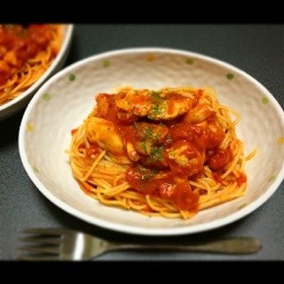 食品サンプル〔まいづる〕　箸上げ海鮮トマトパスタ 食品サンプル〔まいづる〕 箸上げ海鮮トマトパスタ