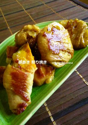 豚巻き 照り焼き【南瓜レンコン油揚げ】-レシピのメイン写真
