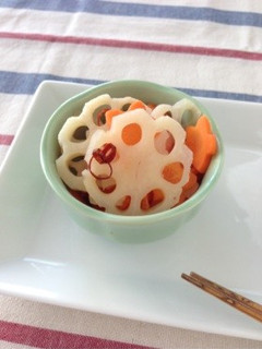 レンジで簡単!お弁当に蓮根と人参の甘酢煮-レシピのメイン写真